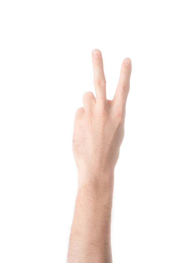 částečný pohled člověka ukazuje číslo 2 ve znakovém jazyce izolované na bílém - Fotografie, Obrázek