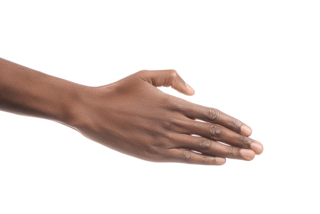 vista recortada del hombre afroamericano mano aislada en blanco
 - Foto, imagen