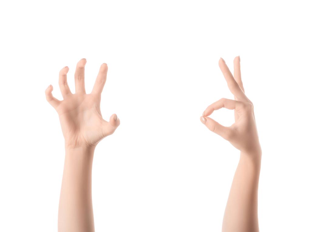 обрізаний вид жінок жестикулює руками ізольовано на білому
 - Фото, зображення