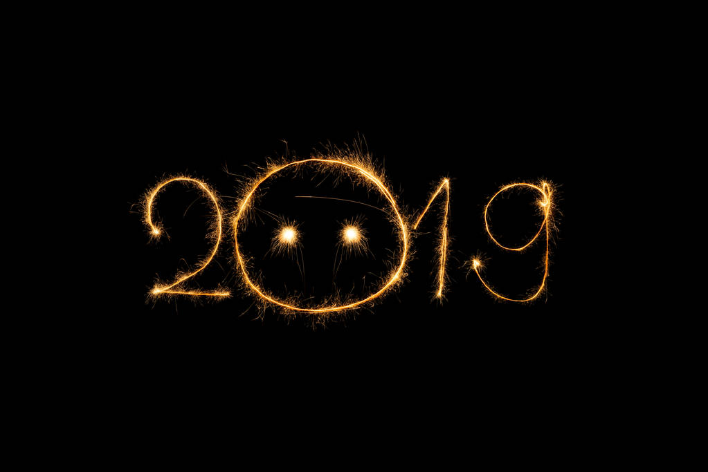 2019 Licht singen auf schwarzem Hintergrund - Foto, Bild
