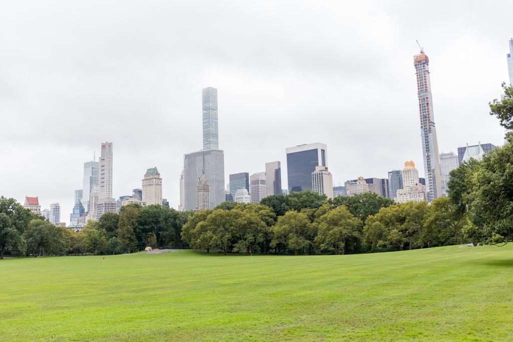 Stadtbild mit Bäumen im Stadtpark und Wolkenkratzern in New York, USA - Foto, Bild