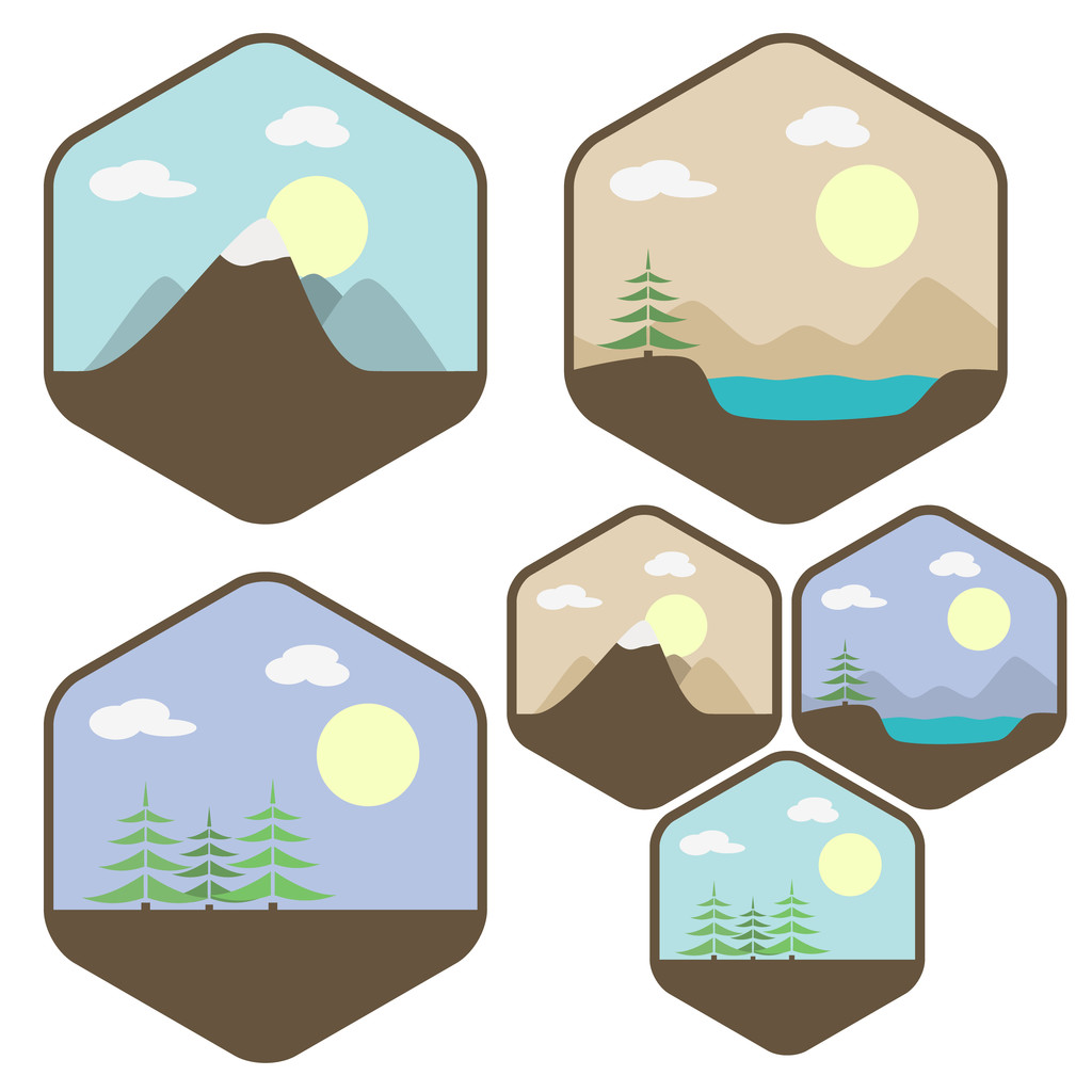 conjunto de ícone paisagem
 - Vetor, Imagem
