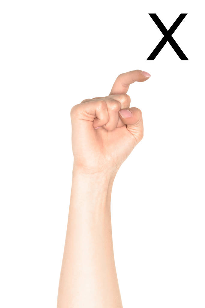 γυναικείο χέρι δείχνοντας κυριλλικό γράμμα, γλώσσα κουφός και χαζός, απομονώνονται σε λευκό - Φωτογραφία, εικόνα