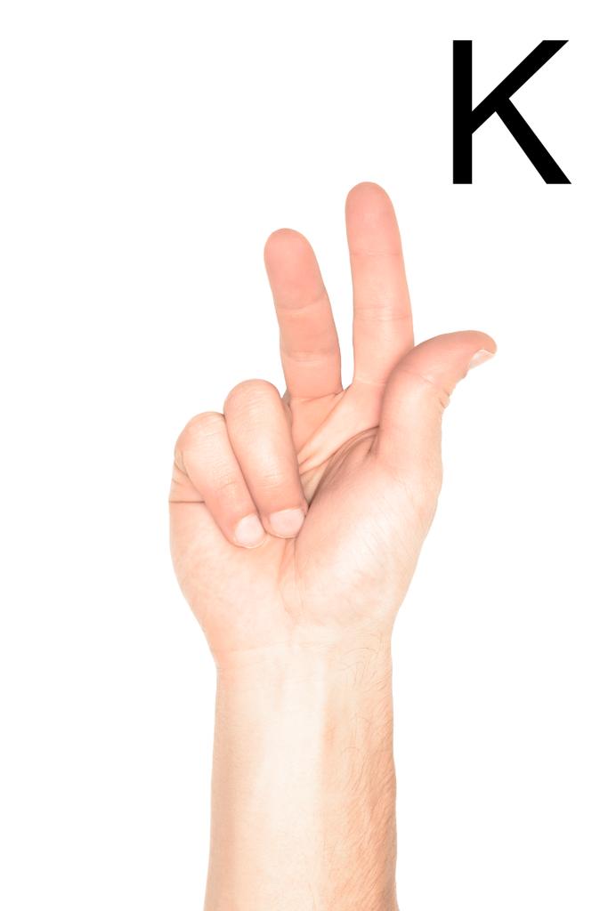 gedeeltelijke weergave van hand tonen brief - K, doof en stom Latijn, geïsoleerd op wit - Foto, afbeelding