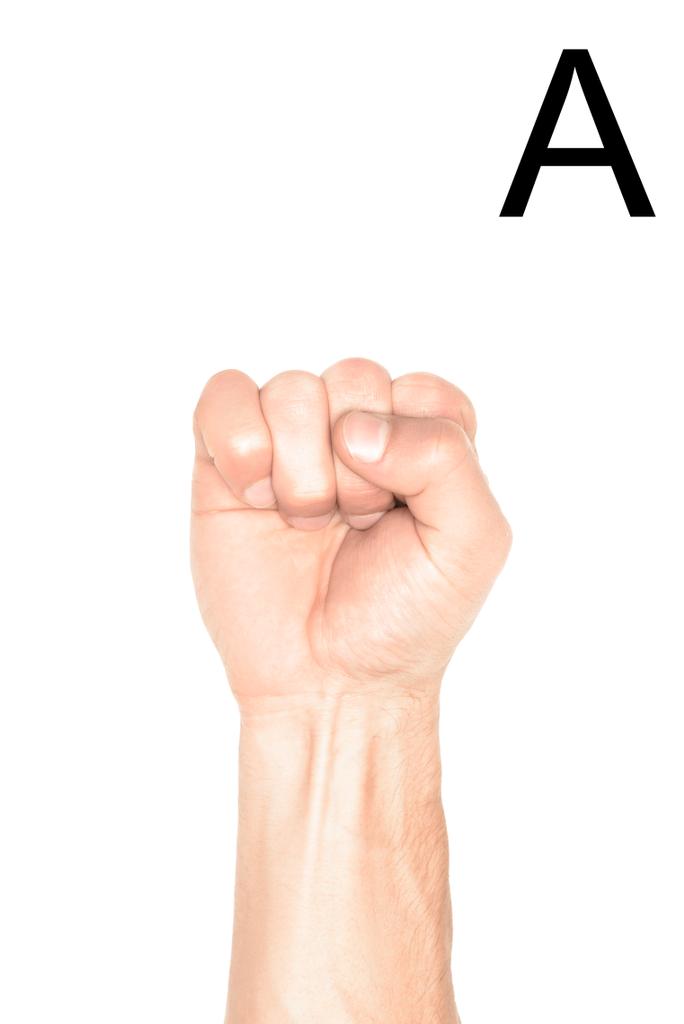 visão cortada do homem mostrando carta cirílica, língua de sinais, isolado em branco
 - Foto, Imagem