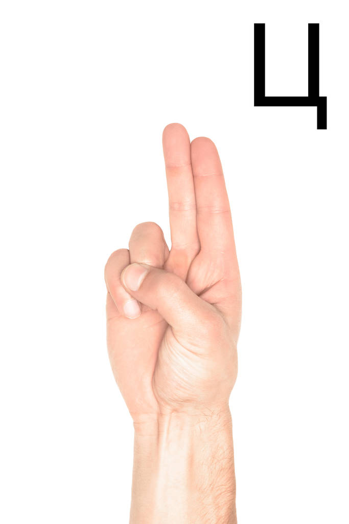 Μερική άποψη των αρσενικών χέρι δείχνει κυριλλικό γράμμα, κουφός και χαζός γλώσσα, απομονώνονται σε λευκό - Φωτογραφία, εικόνα