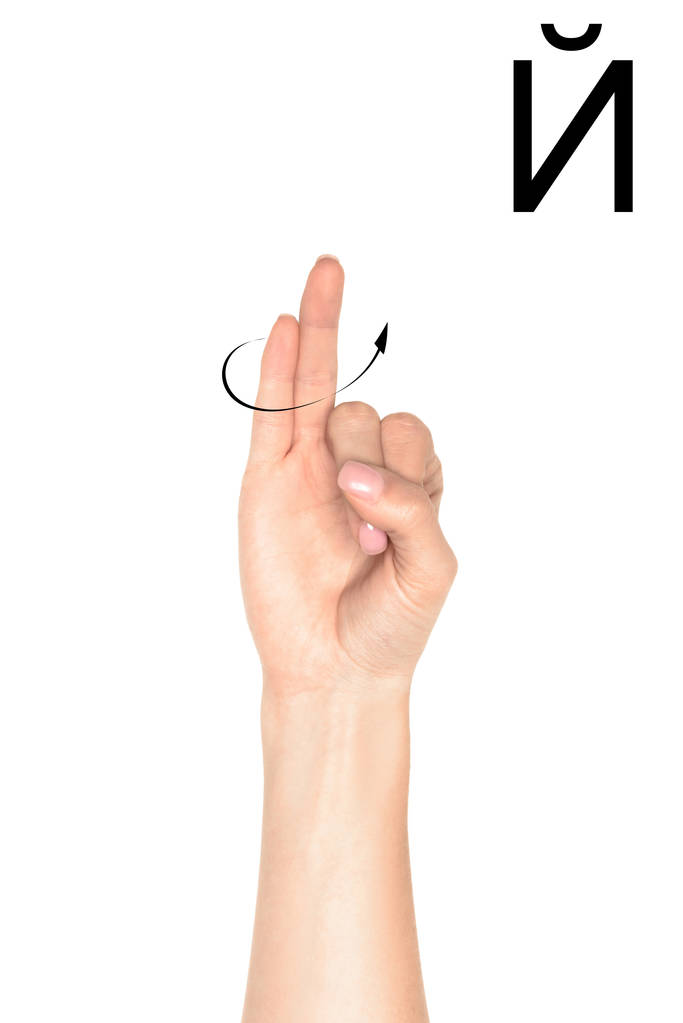 mano femminile mostrando lettera cirillica, linguaggio sordo e muto, isolato su bianco
 - Foto, immagini