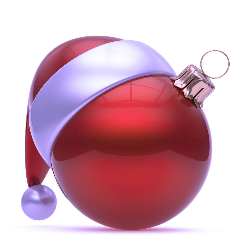 Červené vánoční koule dekorace ornament s Santa Claus klobouk funny prázdné. Šťastný nový rok cetka krásné. Veselé Vánoce ikona koncept. 3D vykreslování - Fotografie, Obrázek