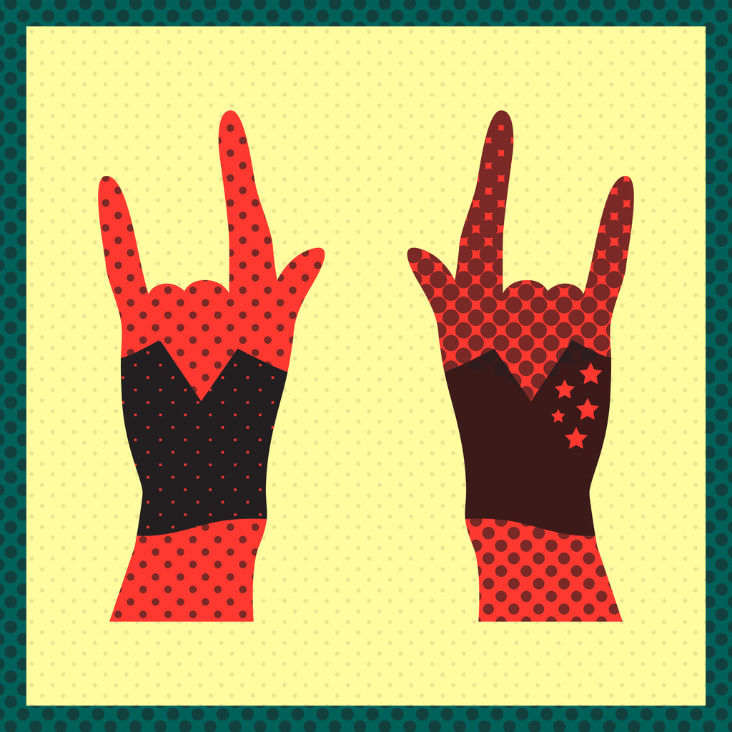 Mains en l'air montrant signe de roche grunge illustration
 - Vecteur, image