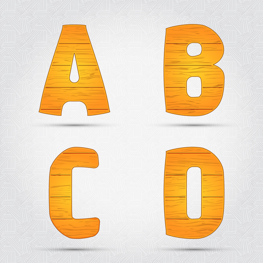 Деревянный векторный шрифт. A, B, C, D
 - Вектор,изображение