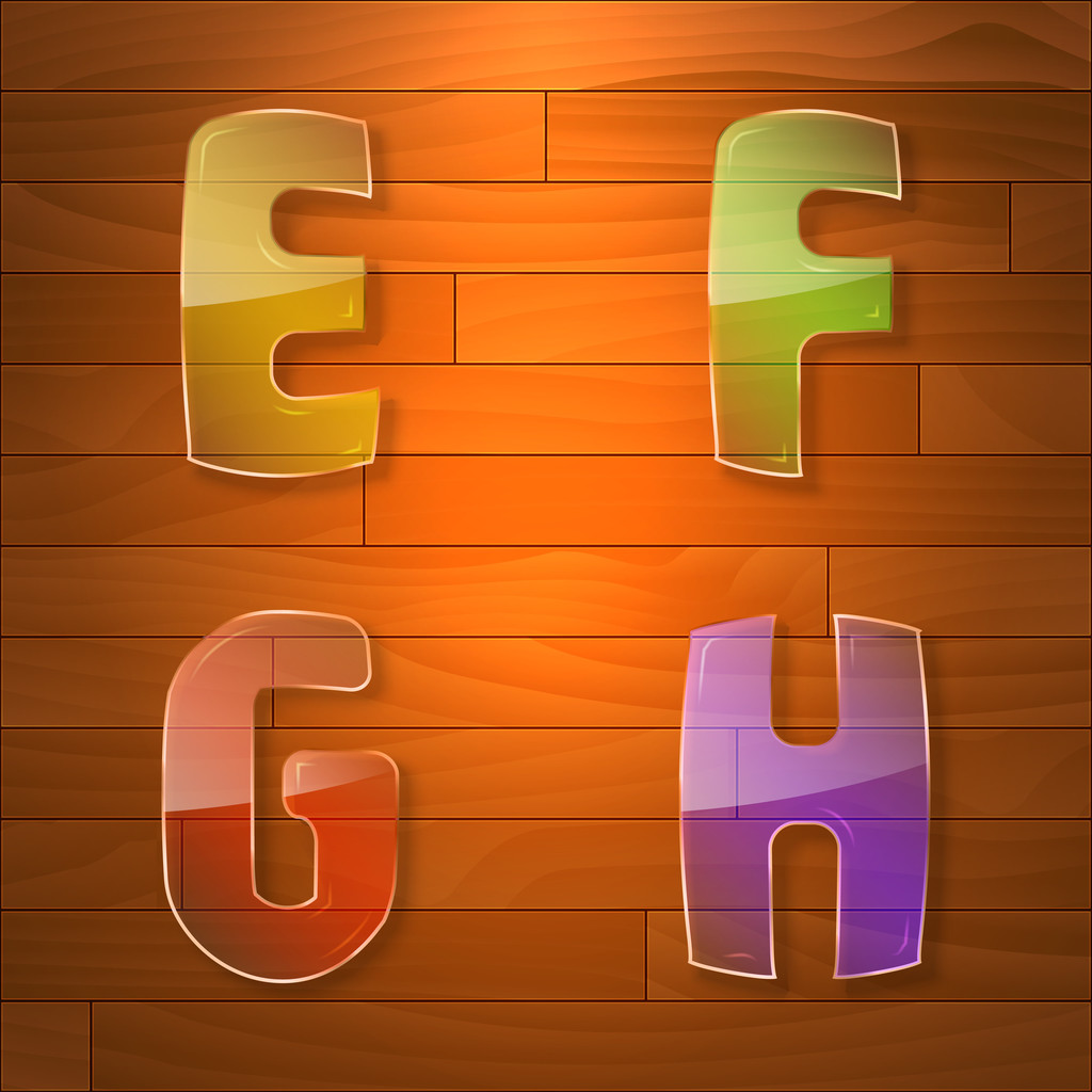 barevné sklo vektorové písmo. e, f, g, h - Vektor, obrázek