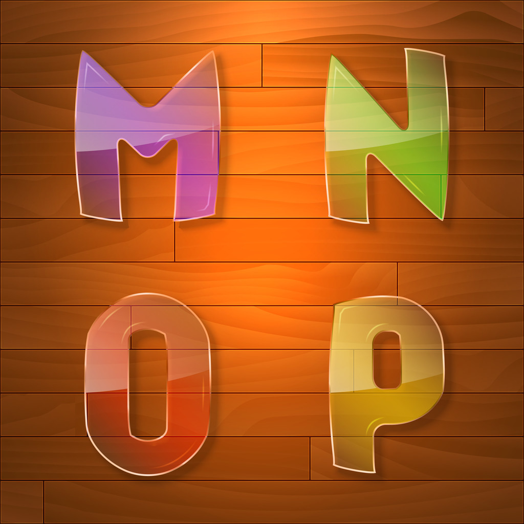 Γυαλί πολύχρωμο διάνυσμα γραμματοσειρά. m, n, o, p - Διάνυσμα, εικόνα