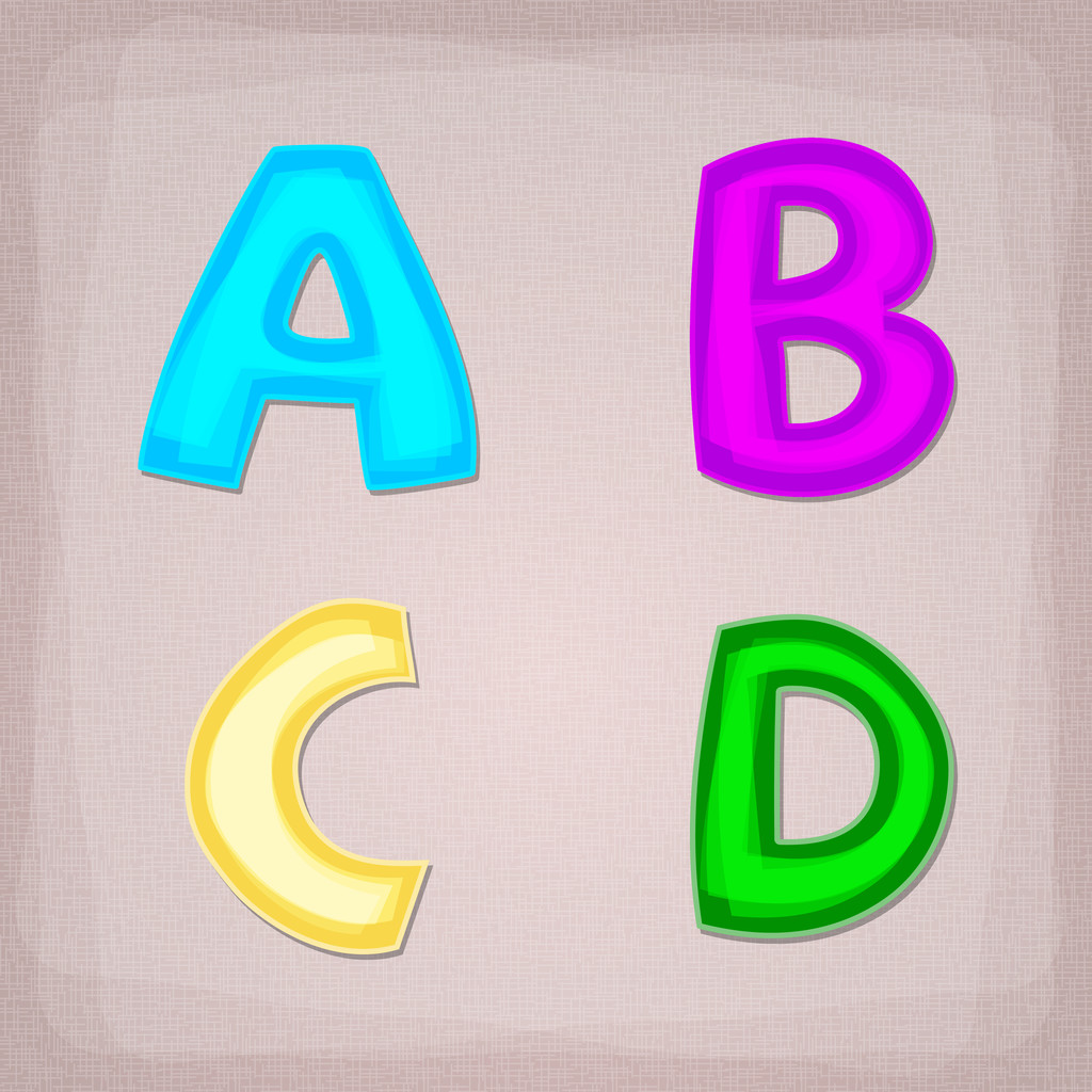 Carattere colorato vettoriale. A, B, C, D
 - Vettoriali, immagini