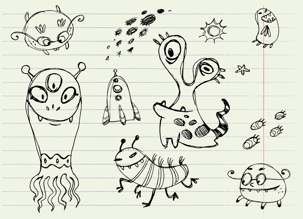 Collectie van Cartoon Doodle Monsters: 5 - Vector, afbeelding