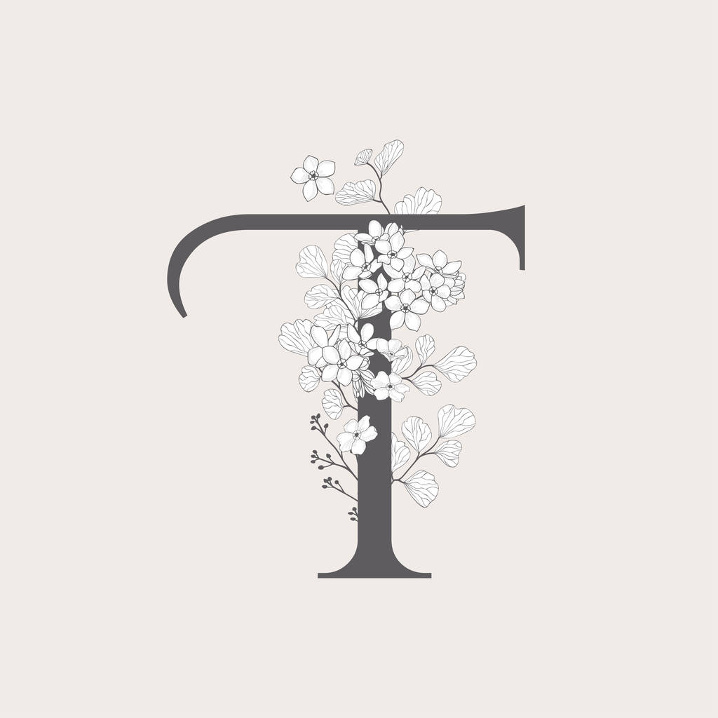 咲く花の初期 T モノグラムとロゴをベクターします。 - ベクター画像