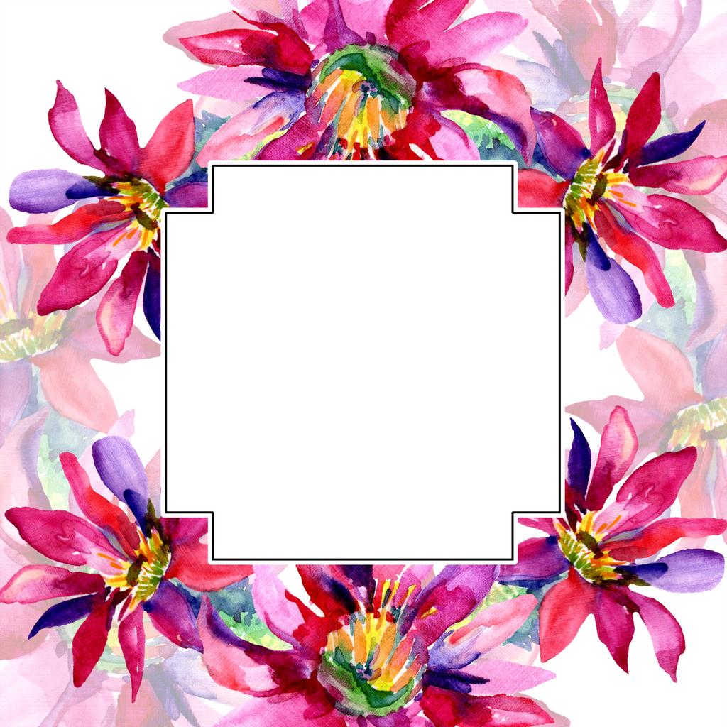 ピンクのサボテンの花水彩イラスト フレーム境界線でコピー スペースを設定.  - 写真・画像