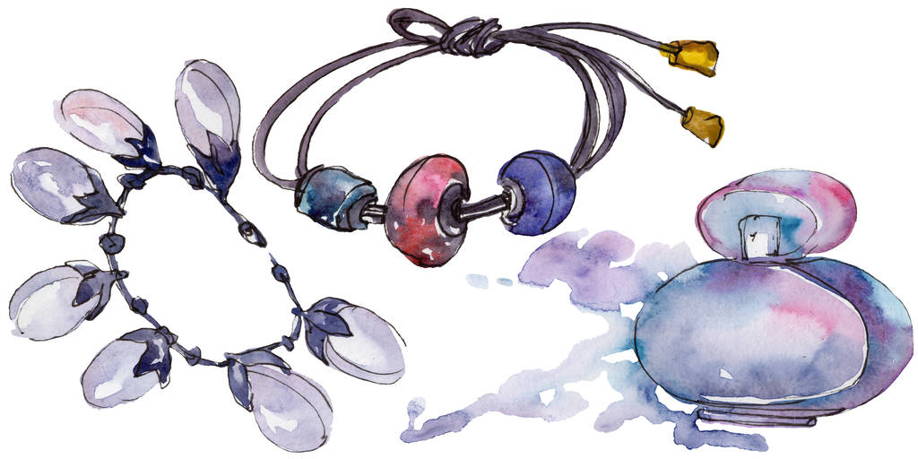 Trendy isolated accessories illustration set in watercolor style - Photo, Image