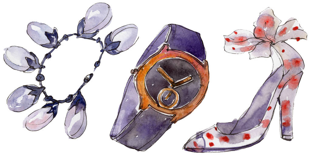 Trendy isolated accessories illustration set in watercolor style - Photo, Image