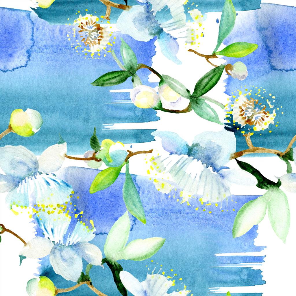 白い野の花のブーケ。水彩描画のファッション Aquarelle 分離します。シームレスな背景パターン。壁紙印刷手触りの生地.  ロイヤリティフリー写真・画像素材