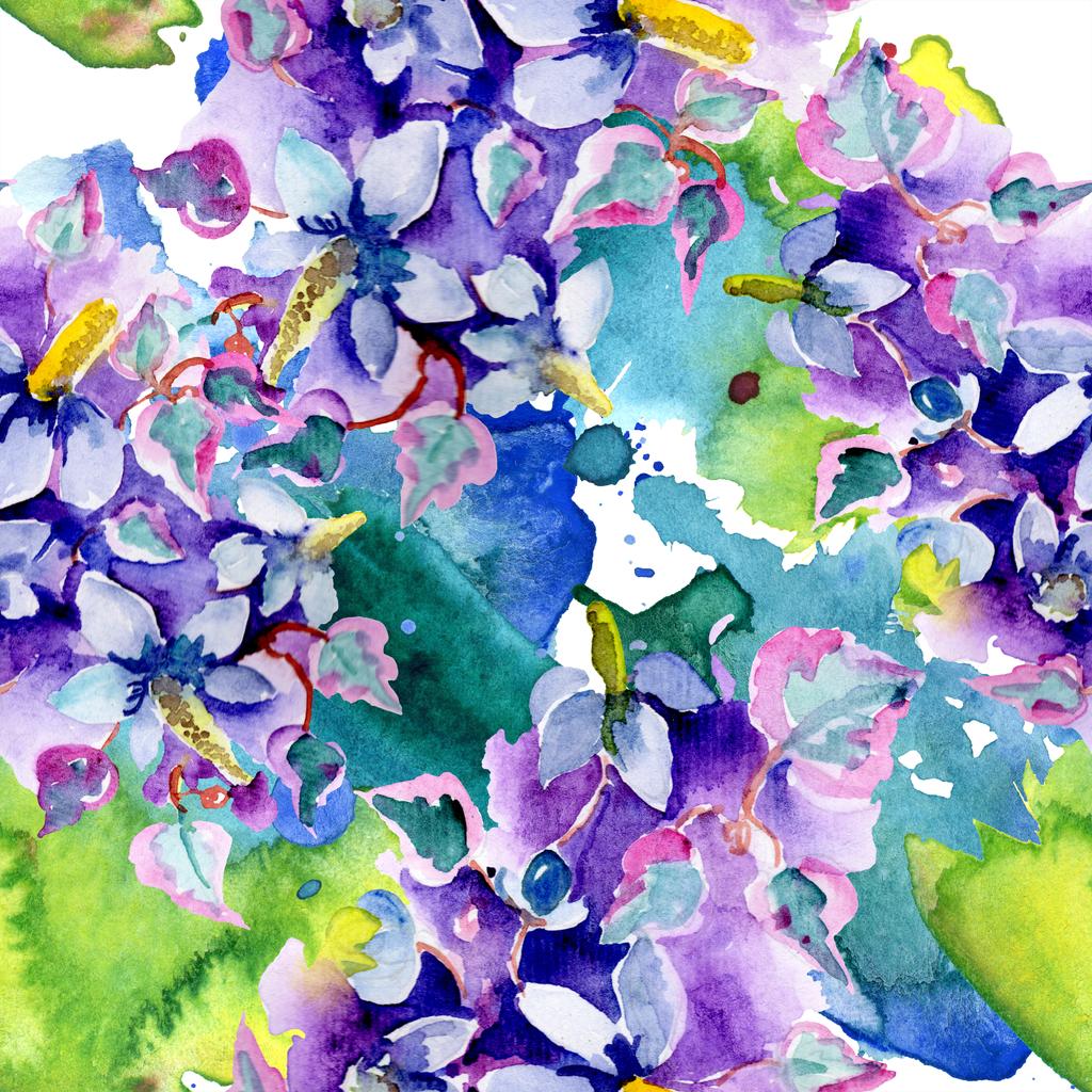 Csokor lila wildflowers. Akvarell háttér illusztráció készlet. Akvarell rajz divat aquarelle elszigetelt. Varratmentes háttérben minta. Anyagot a nyomtatási textúrát. - Fotó, kép