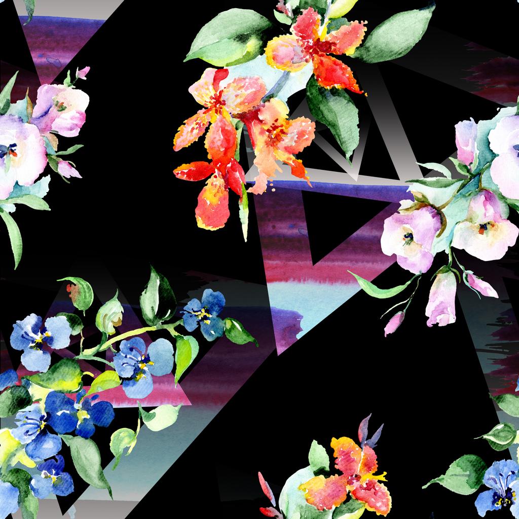 Hintergrund mit bunten Frühlingsblumen. Aquarell Hintergrundillustration Set. Aquarellzeichnung Modeaquarell isoliert. isolierte Bouquet-Textur - Foto, Bild