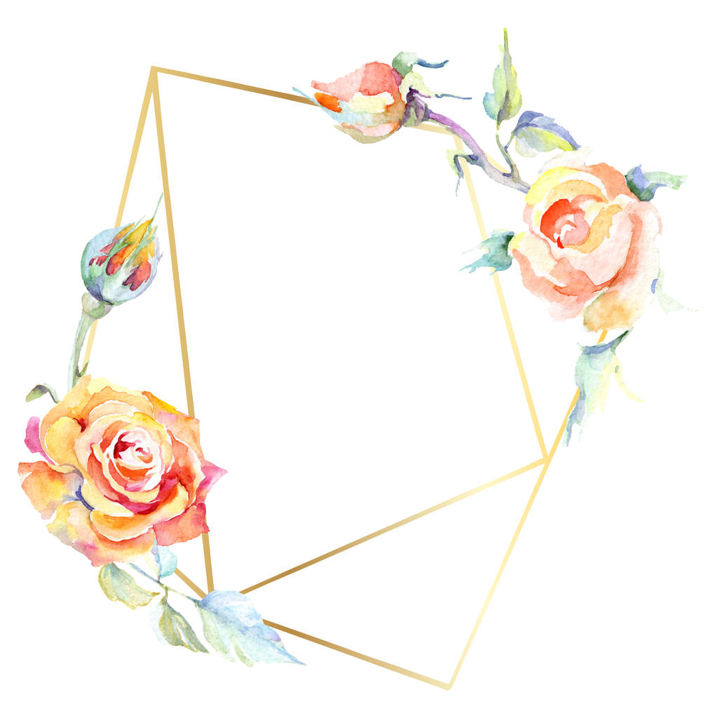 Frame met oranje roze bloemen. Aquarel achtergrond afbeelding instellen. Aquarel tekenen mode aquarelle geïsoleerd. Decoratieve rand  - Foto, afbeelding