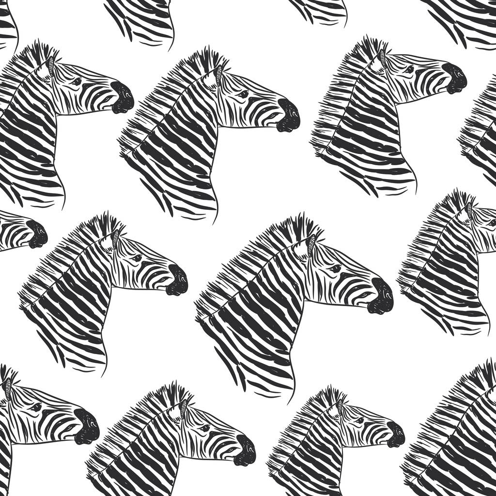 Varrat nélküli mintát Zebra portré, fejét vázlat a elszigetelt fehér háttér. Vektoros illusztráció - Vektor, kép