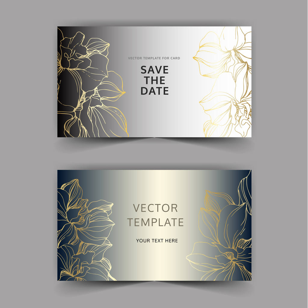Vector orchids. Engraved ink art. Wedding background cards with decorative flowers. Invitation cards graphic set banner. - Vector, Image