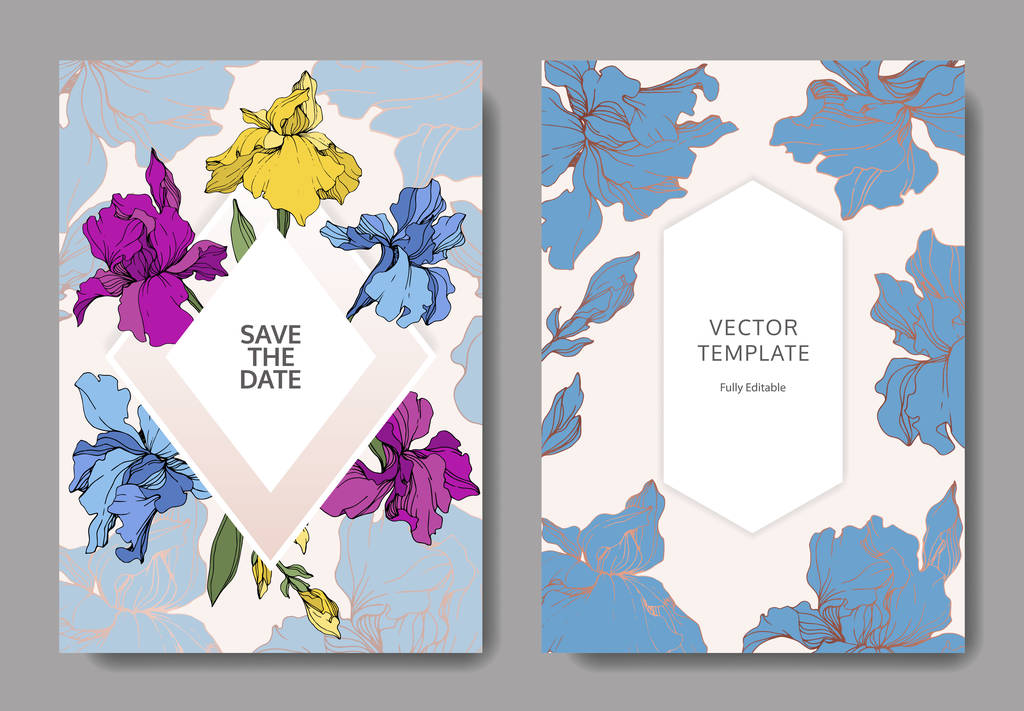 Vektoriris. Tuschebilder. Hochzeitshintergrundkarten mit dekorativen Blumen. Einladungskarten grafisches Set Banner. - Vektor, Bild