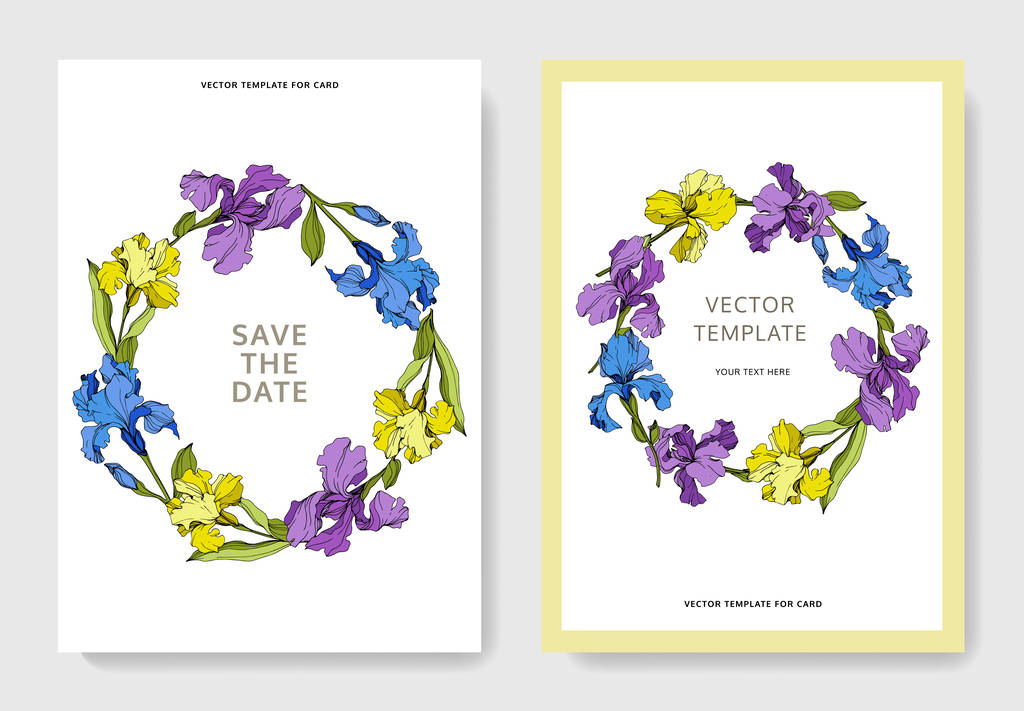 Vektoriris. Tuschebilder. Hochzeitskarten mit dekorativen Blumen auf dem Hintergrund. Einladungskarten grafisches Set Banner - Vektor, Bild