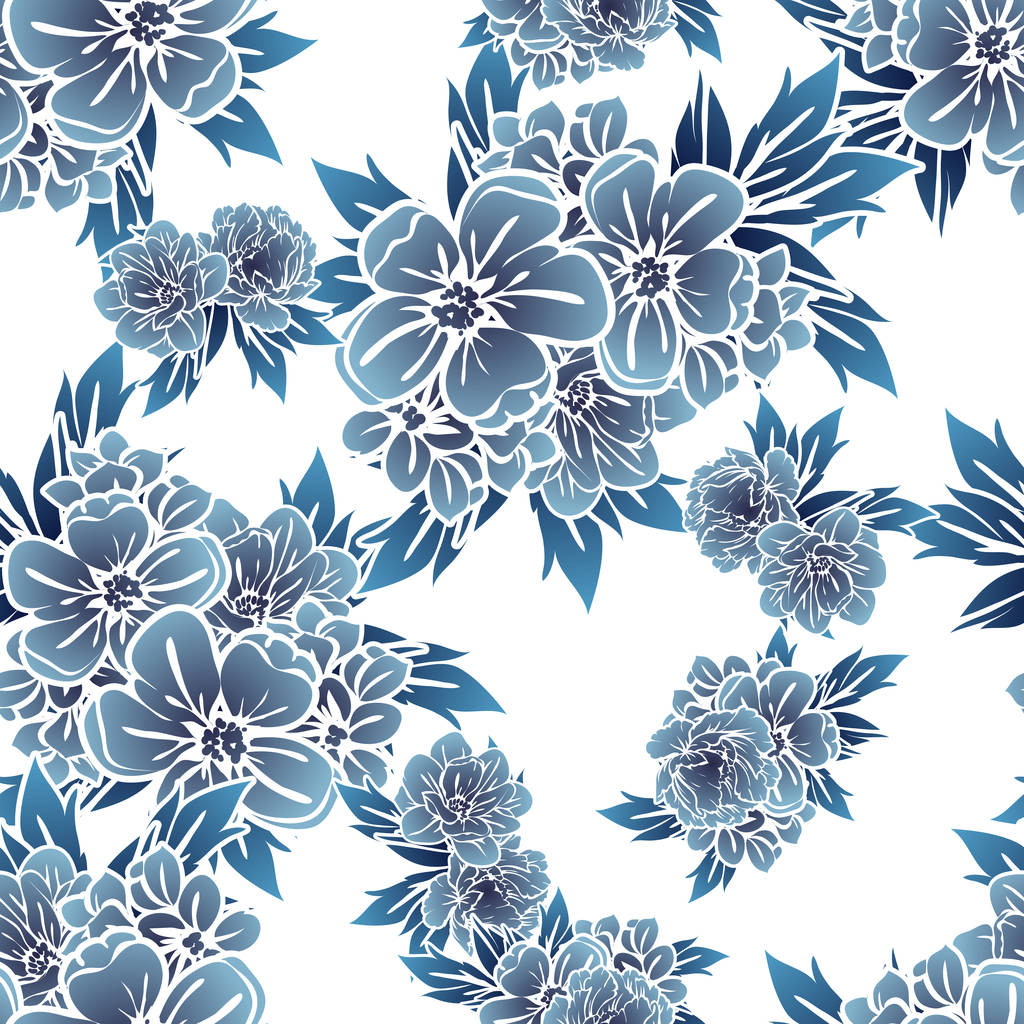 Style vintage sans couture monochrome motif de fleurs de couleur bleu foncé. Éléments floraux
. - Vecteur, image