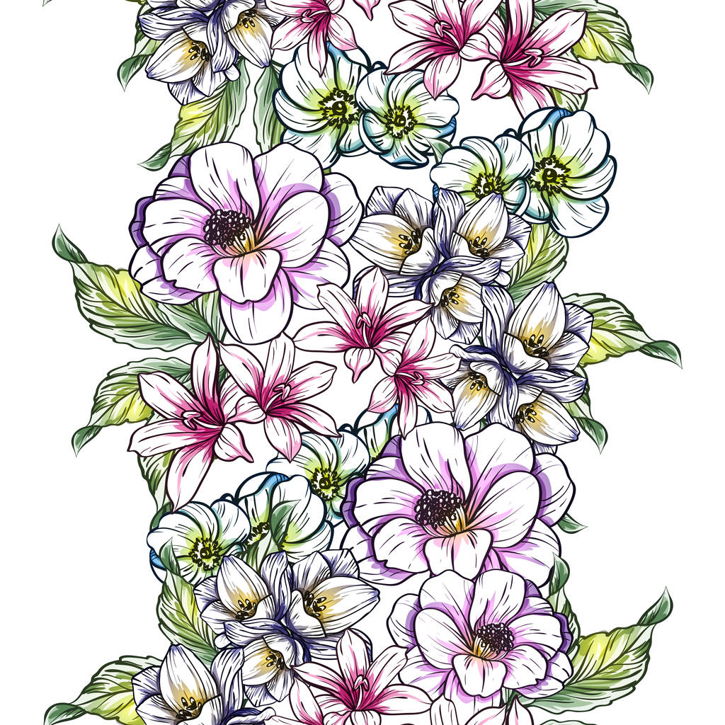 Modello di fiore luminoso stile vintage senza soluzione di continuità. Elementi floreali a colori
 - Vettoriali, immagini