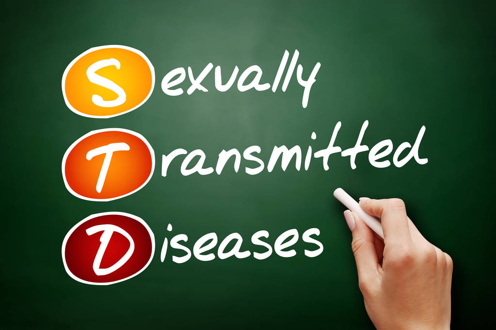 DST - Doenças Sexualmente Transmissíveis, conceito de saúde acrônimo em quadro-negro - Foto, Imagem