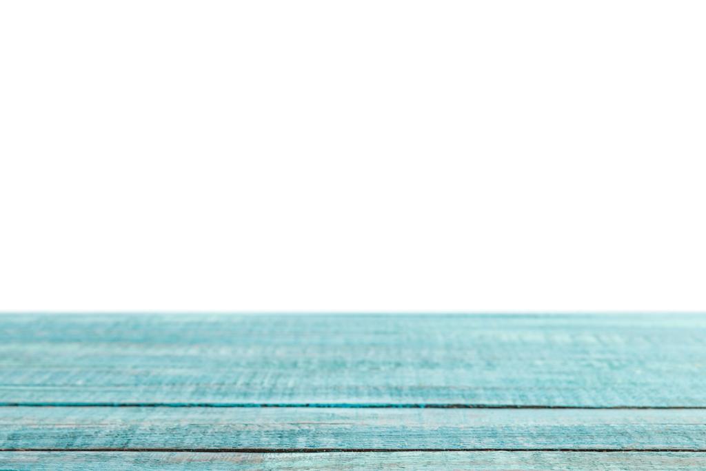 turquoise grungy striped wooden tabletop on white - Photo, Image