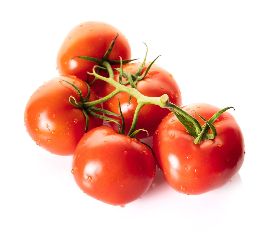 Rama de tomate maduro sobre fondo blanco aislado
 - Foto, imagen