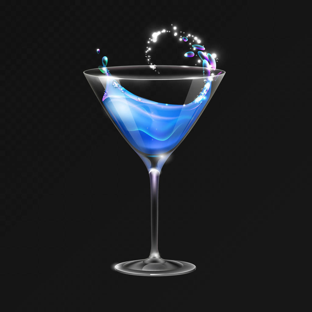 Realistic cocktail blue lagoon glass vector illustration on transparent background - Vector, Image