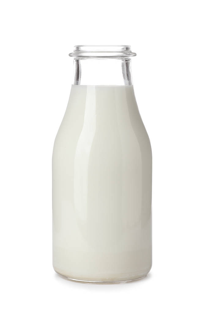 Bottle with fresh milk on white background - Photo, Image