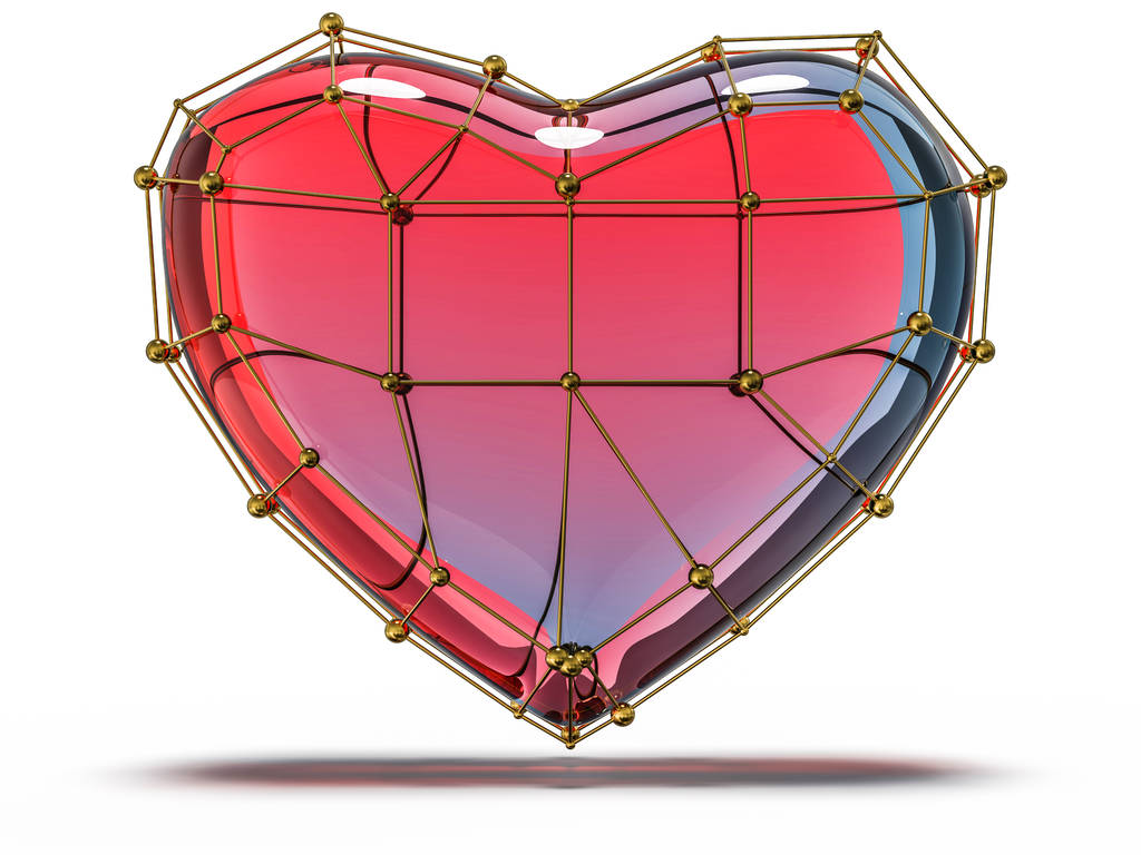 Pedra preciosa coração vermelho no fundo isolado. Renderização 3D
 - Foto, Imagem