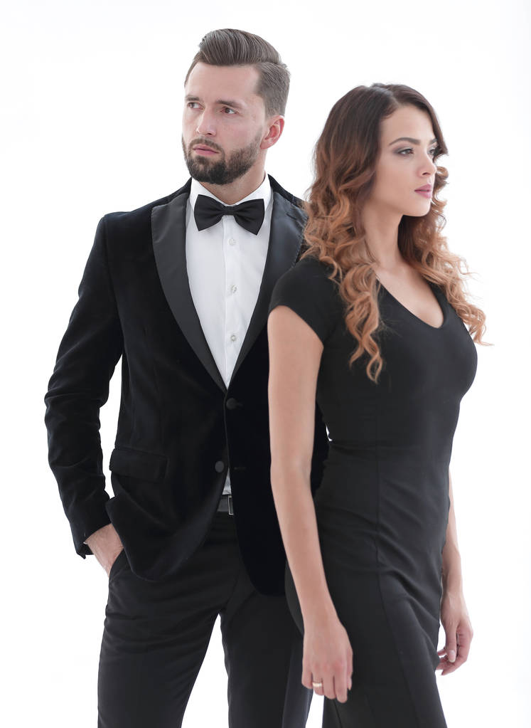 Beau homme et femme en robe noire
 - Photo, image