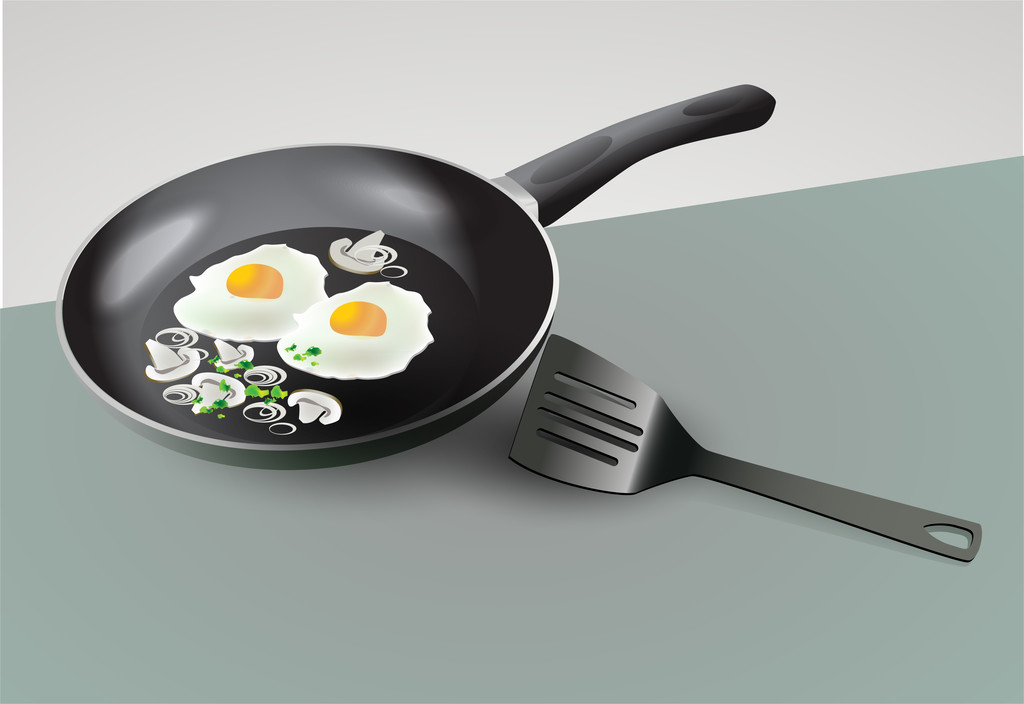 Vector scrambled eggs in skillet. - Vector, Image