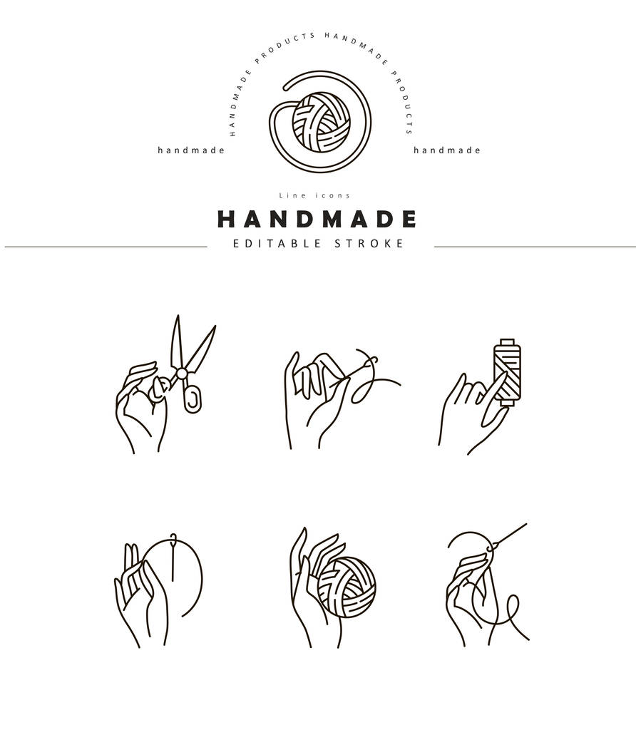 Vector icon and logo sewing and handmade. Editable outline stroke - Vector, Image