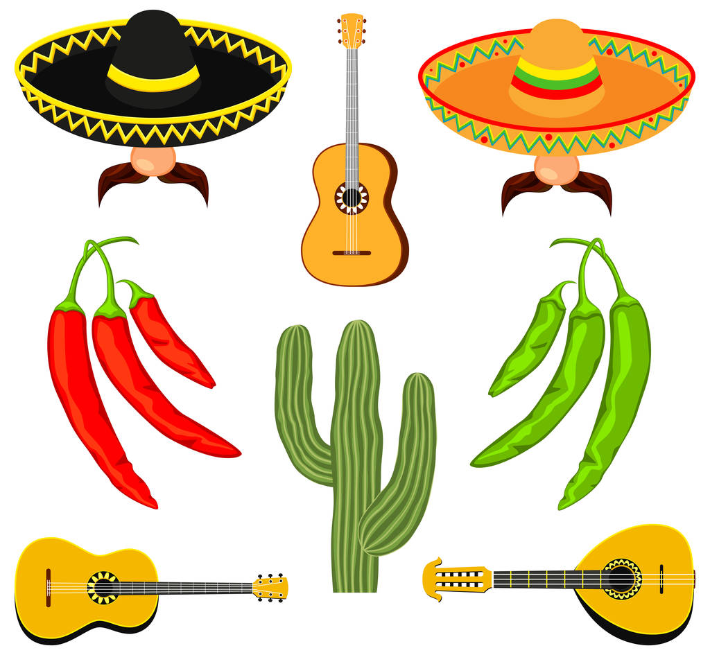 Caricature colorée 8 éléments mexicains
 - Vecteur, image