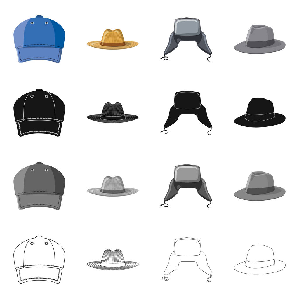 帽子とキャップ サインのデザインをベクトルします。帽子とアクセサリー web 株式記号のセット. - ベクター画像