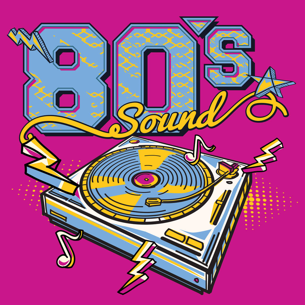 80s sound - drawn musical poster - Vector, Image