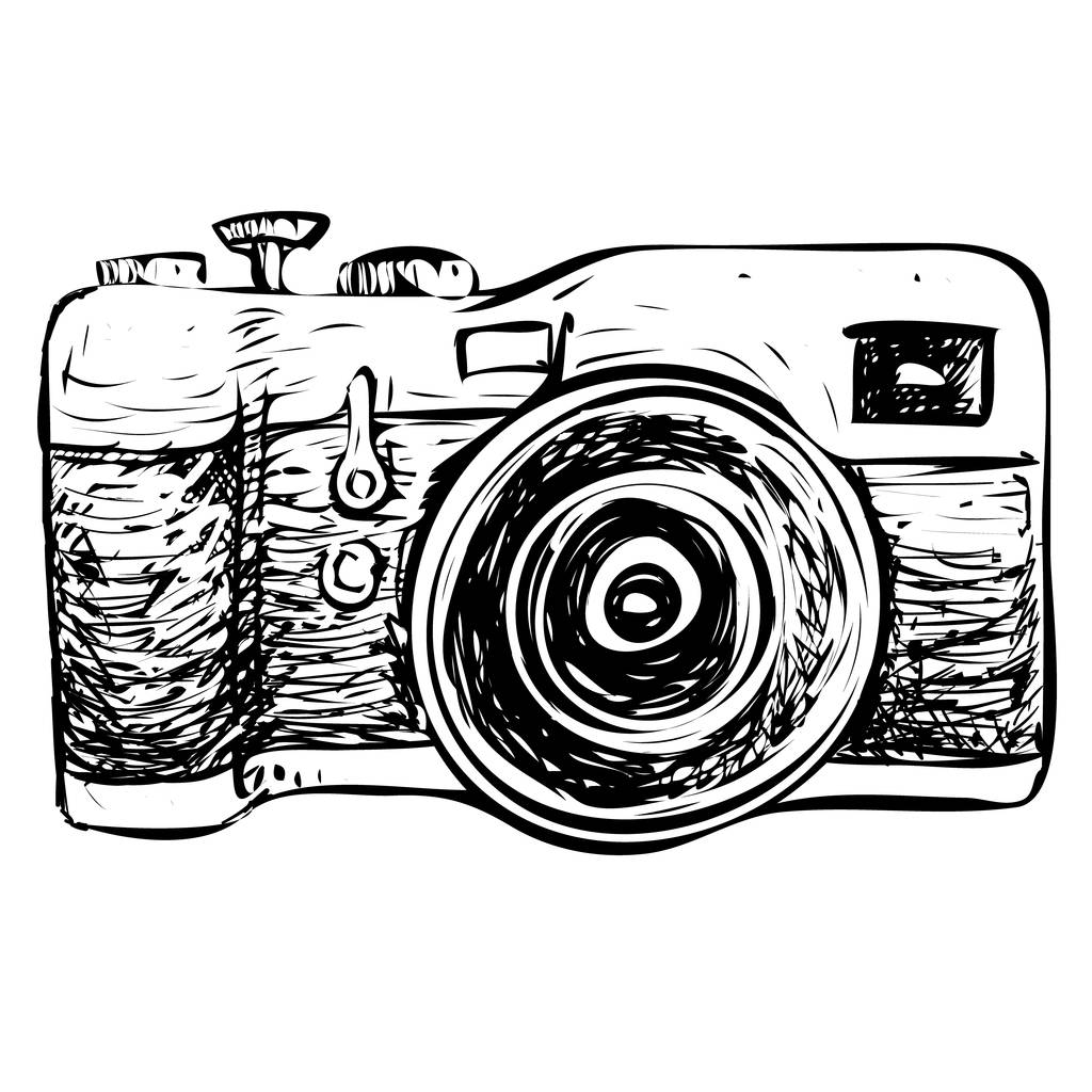 Векторная иллюстрация. Простой дизайн камеры Retro в черно-белом цвете
 - Вектор,изображение