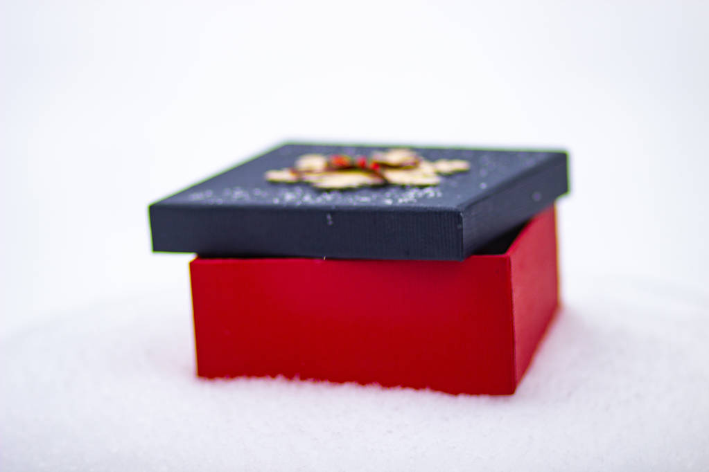 rote Schachtel mit blauem Deckel mit Geschenk - Foto, Bild