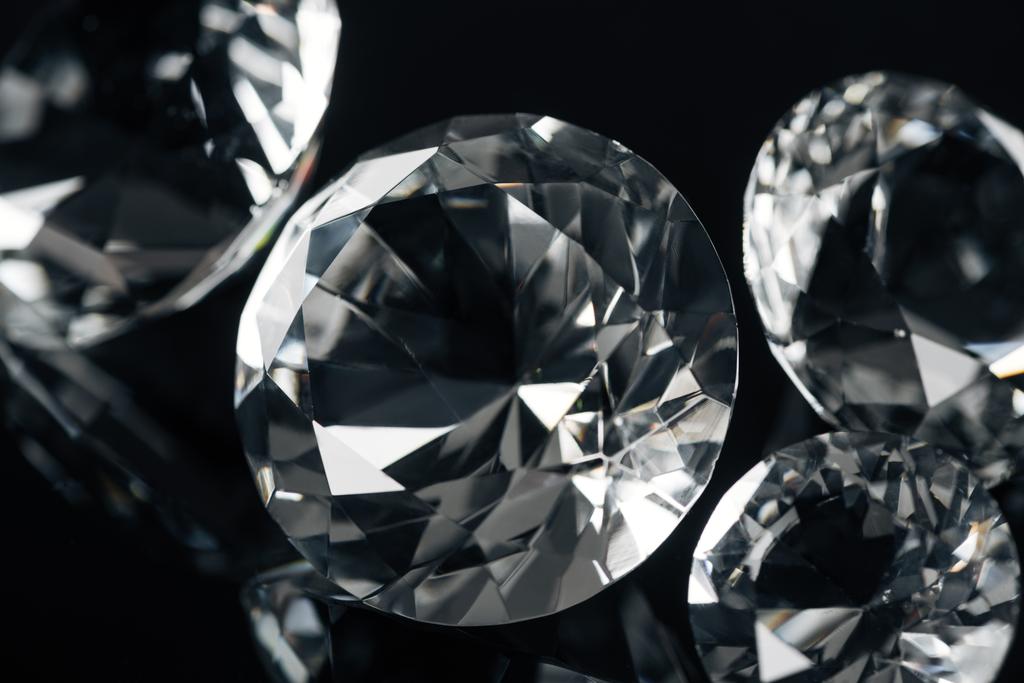 collection of clear diamonds isolated on black - Photo, Image