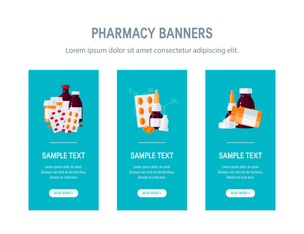 Modelo de medicina para banners web em estilo plano
 - Vetor, Imagem