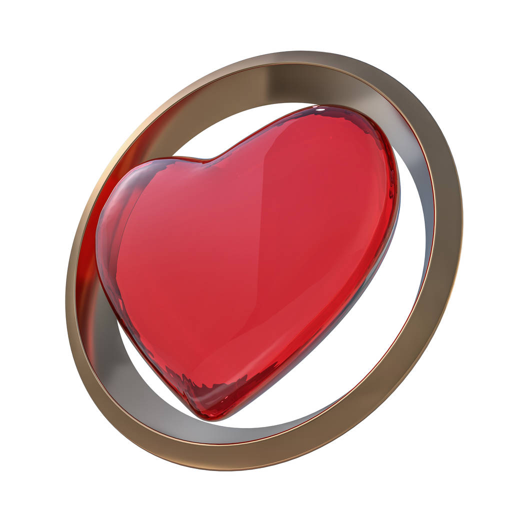 赤い心臓は白い背景に隔離されています。3Dレンダリング - 写真・画像