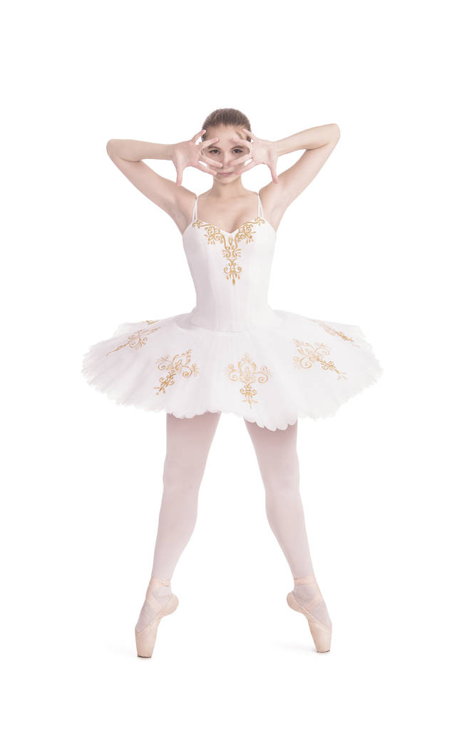 Menina em branco tutu balé de dança. Estúdio filmado em fundo branco, imagem isolada
. - Foto, Imagem